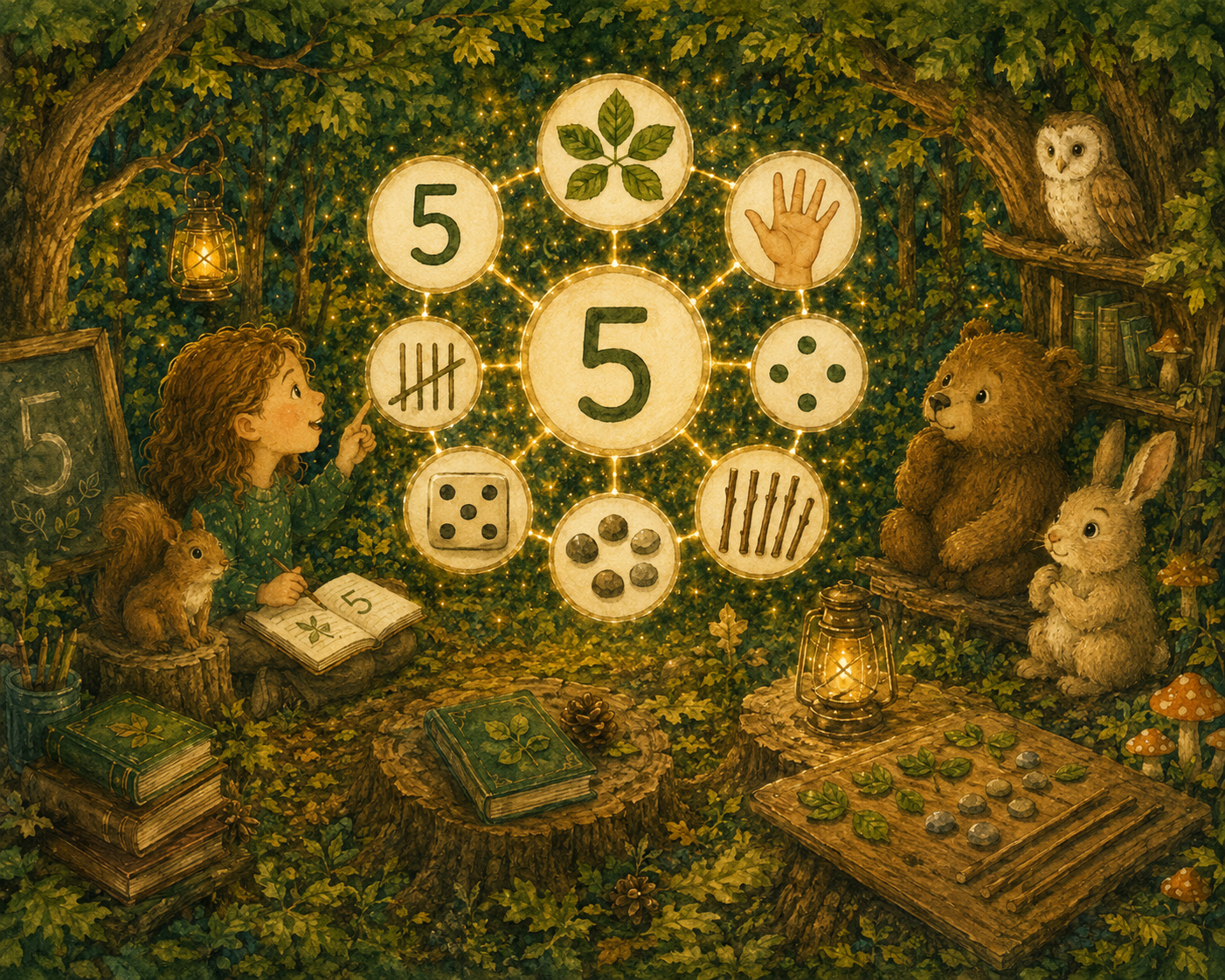 Number Forms Garden illustrated cover with numbers and counting imagery.
