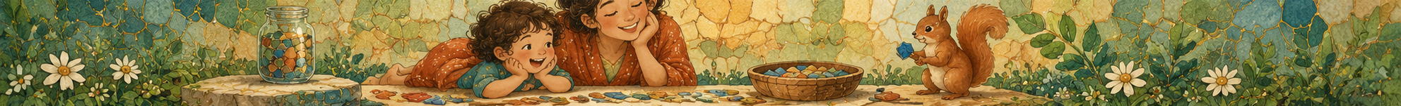 A mother and child notice a squirrel and other small details in a colorful garden.