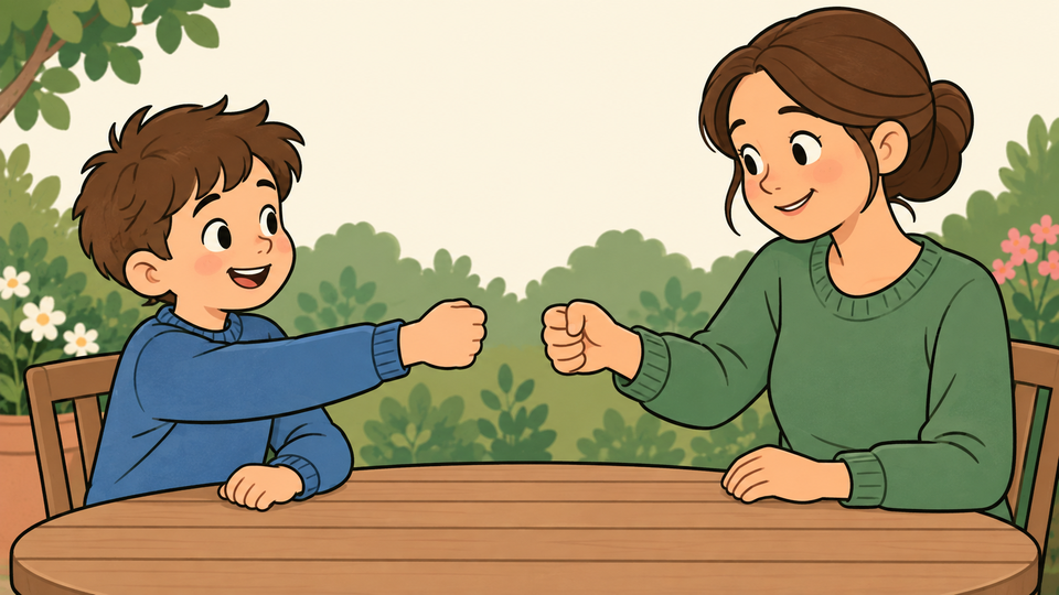 A child and grown-up get ready to reveal their choices.
